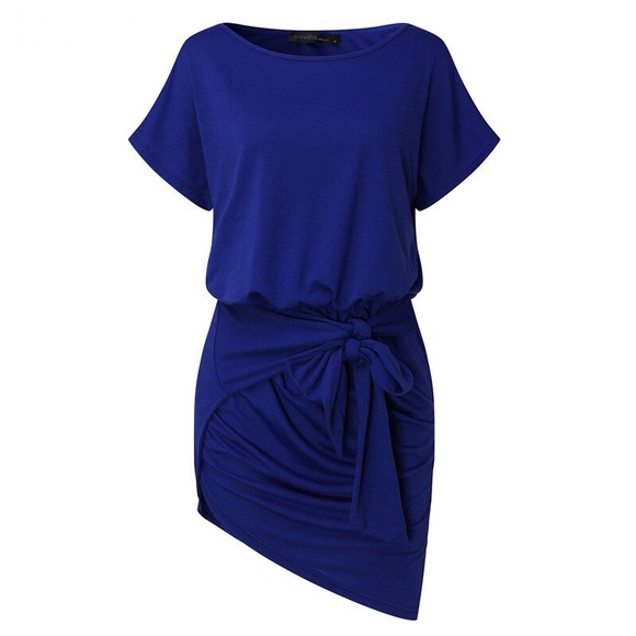 M-3X Tie Front Mini Dress - Blue - Picture 1 of 5